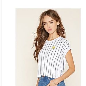 Striped happy face tee